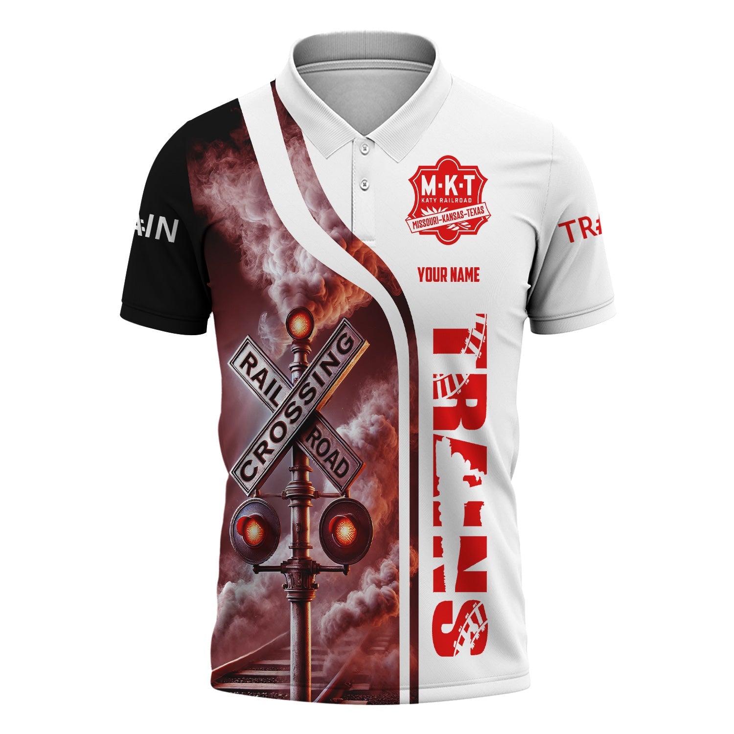 Railspirit Personalized Katy Railroad Polo Shirt Crossing Railroad Sign American Locomotive Train Shirt All Over Print