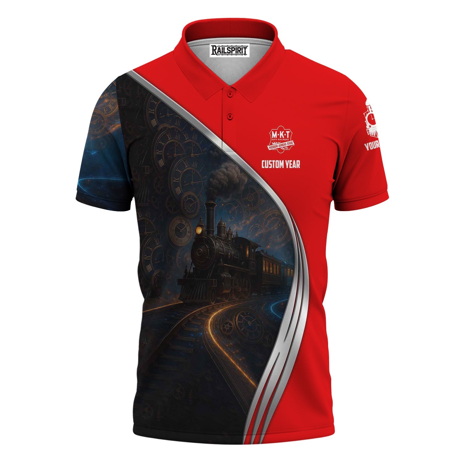 Railspirit Personalized Katy Railroad Polo Shirt Steampunk Locomotive with Custom Year Train Shirt