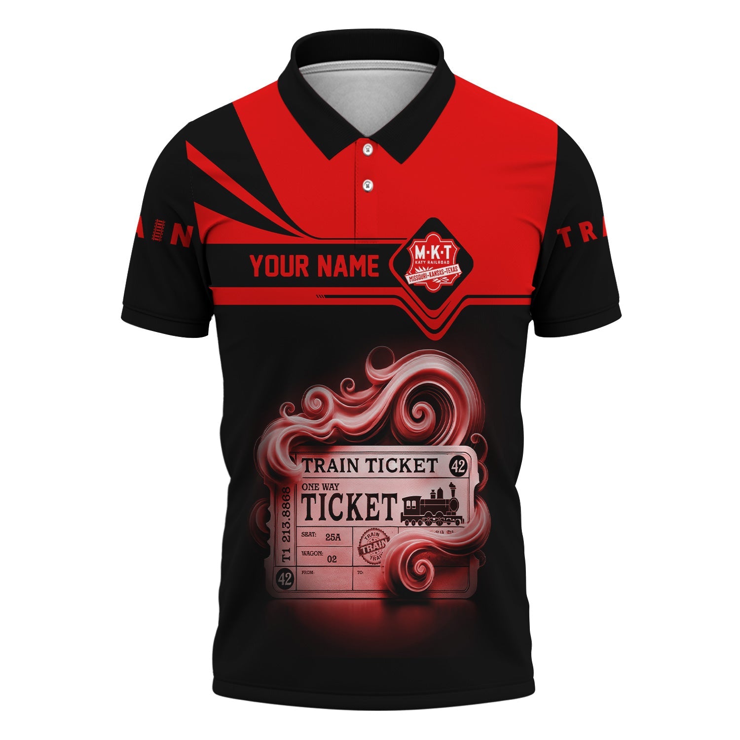 Railspirit Custom Name Katy Railroad Polo Shirt American Train Ticket Printed Shirt