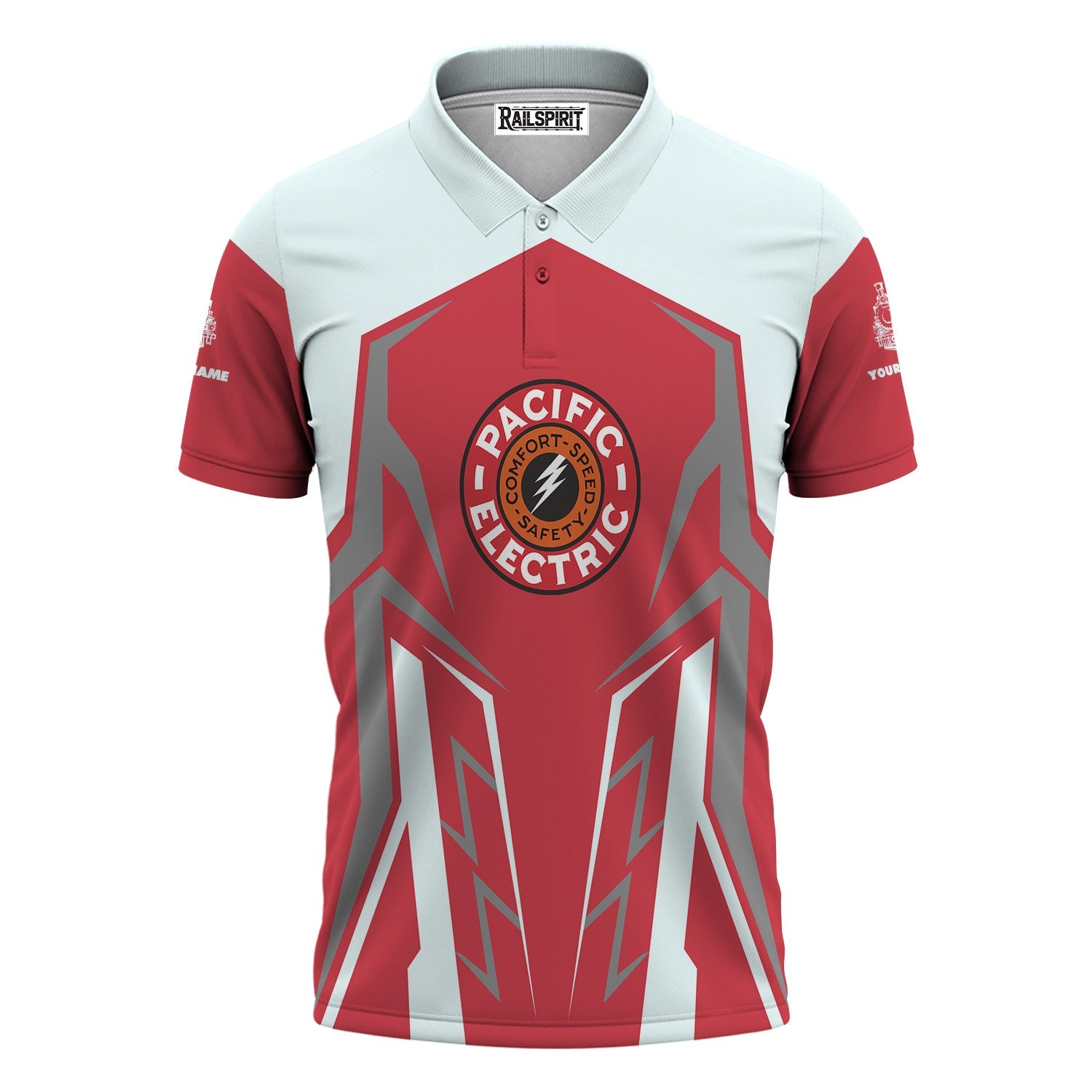 Railspirit Personalized Pacific Electric Railroad Polo Shirt Futuristic Design with Custom Job Train Shirt