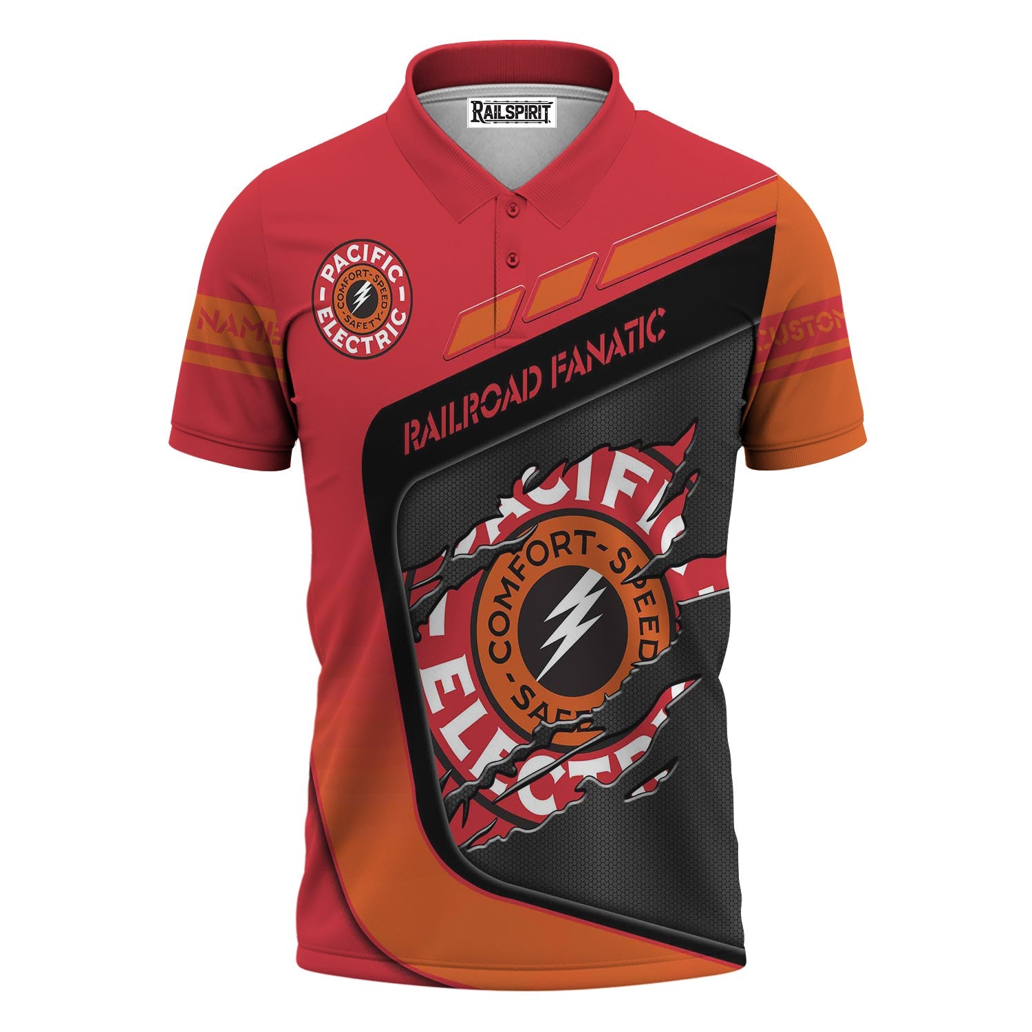 Railspirit Personalized Pacific Electric Railroad Polo Shirt Ripped Texture Style Train Shirt For Railroad Fanatic