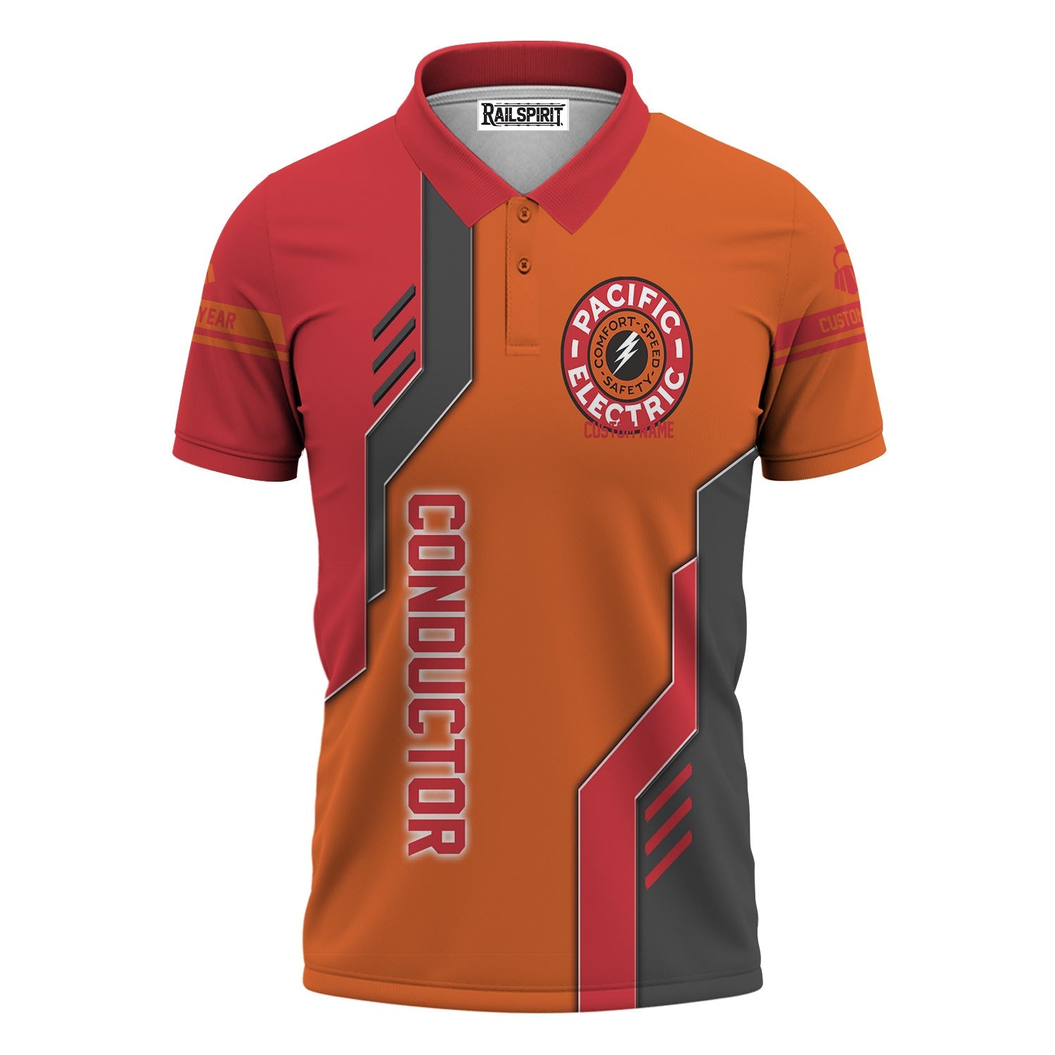 Railspirit Personalized Pacific Electric Railroad Polo Shirt Unique Railway Style with Custom Job Train Shirt