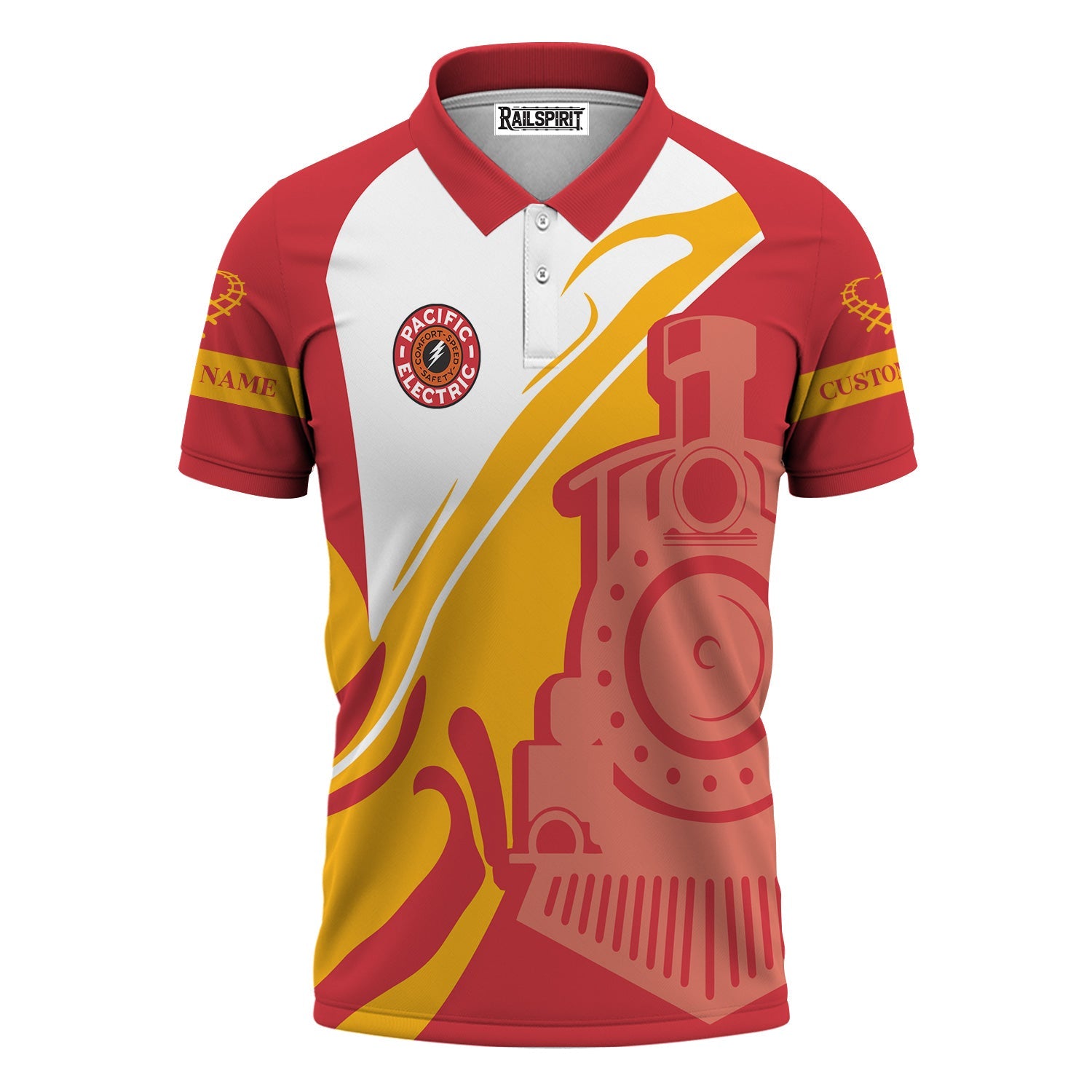 Railspirit Personalized Pacific Electric Railroad Polo Shirt Flame-Inspired Style Shirt Gift Idea For Train Lovers