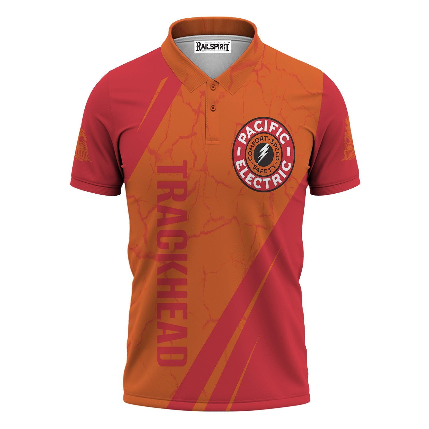 Railspirit Personalized Pacific Electric Railroad Polo Shirt Crackle Texture Style Train Shirt For Trackhead