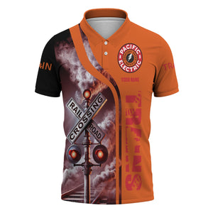 Railspirit Personalized Pacific Electric Railroad Polo Shirt Crossing Railroad Sign American Locomotive Train Shirt All Over Print