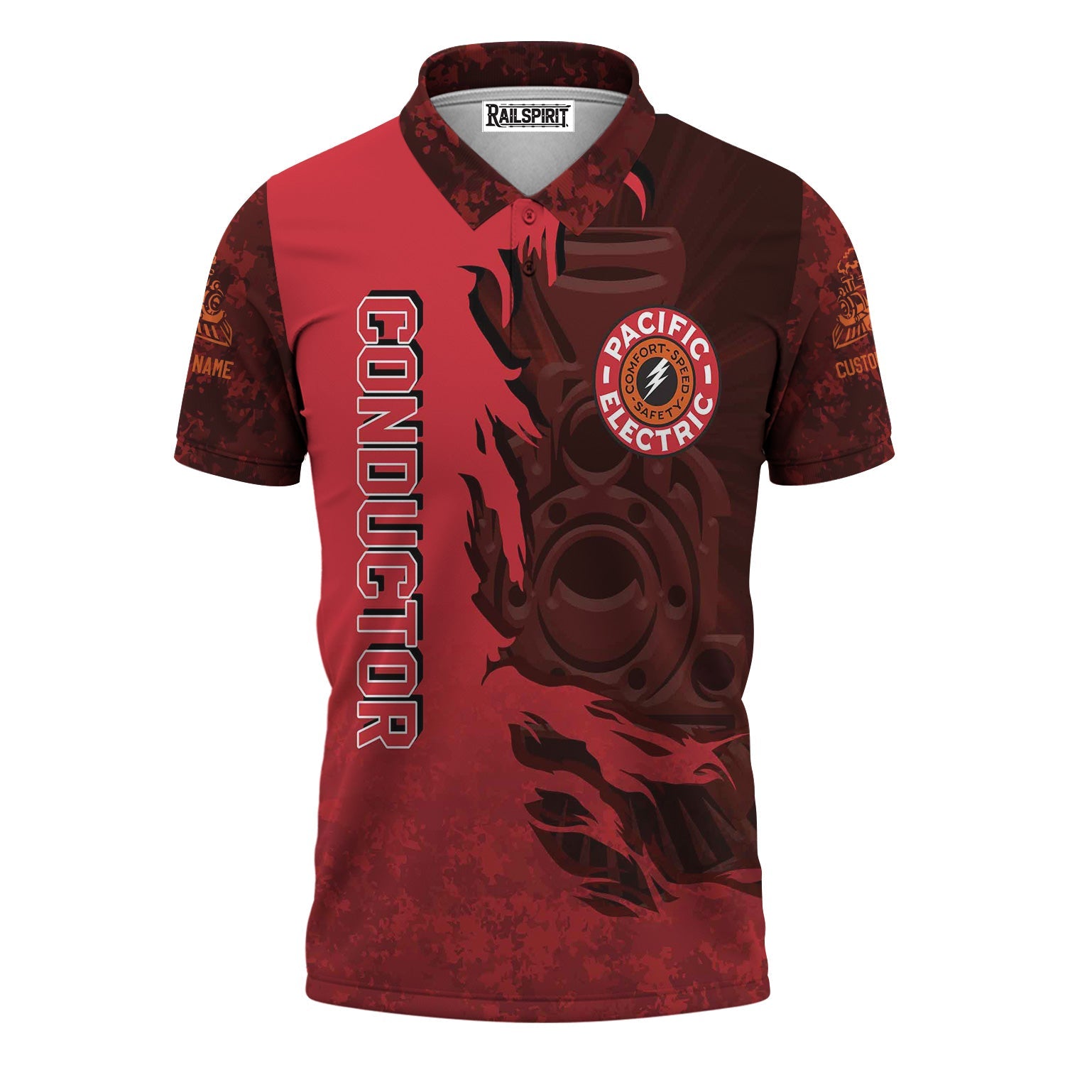 Railspirit Personalized Pacific Electric Railroad Polo Shirt Blazing Style with Custom Position Train Shirt