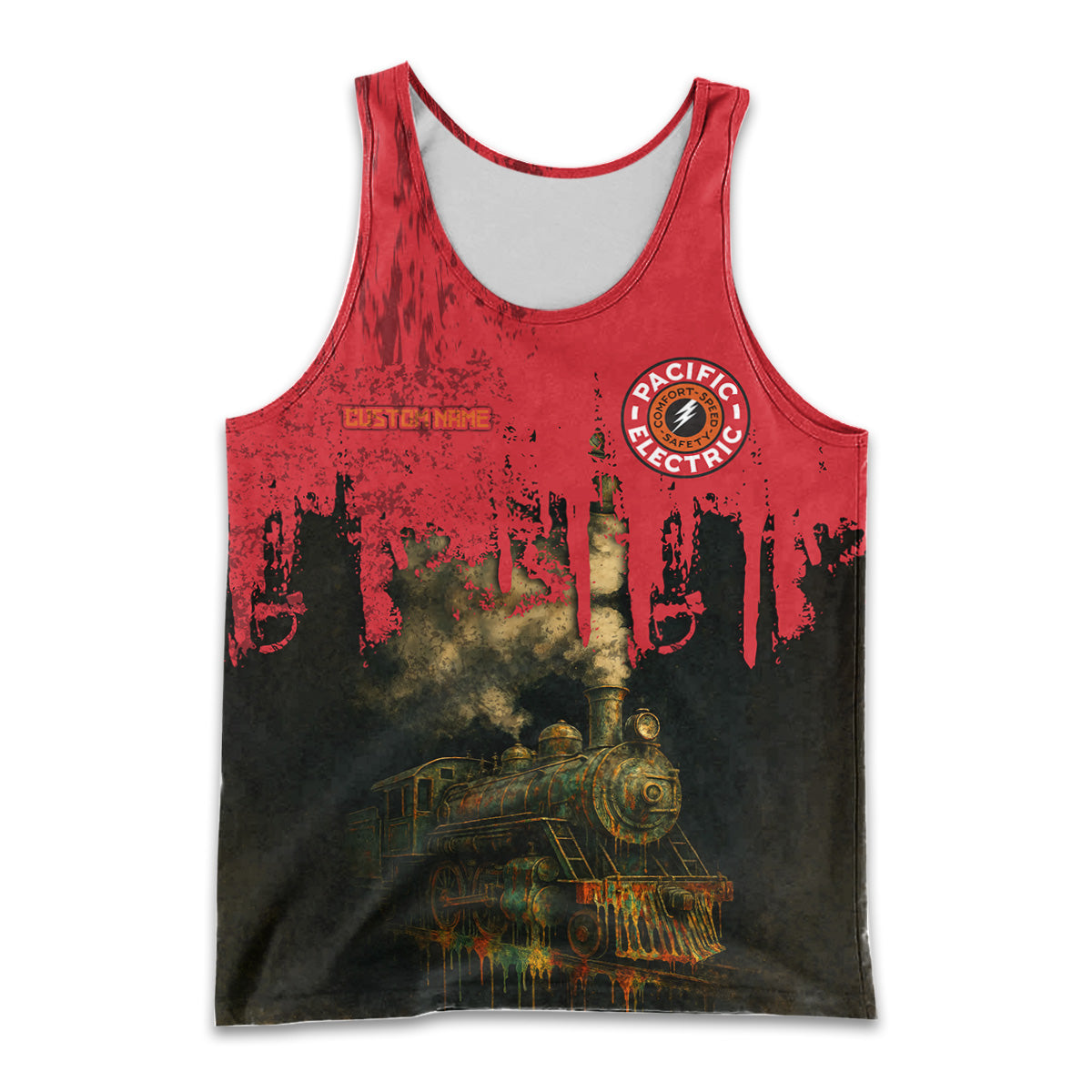 Railspirit Personalized Pacific Electric Railroad Men Tank Top Vintage Train Art Style Shirt For Locomotive Fans
