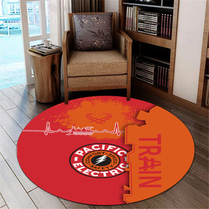 Railspirit Pacific Electric Railroad Round Mat Engine Heartbeat and Track Love Style Mat Gift Idea For Train Lovers