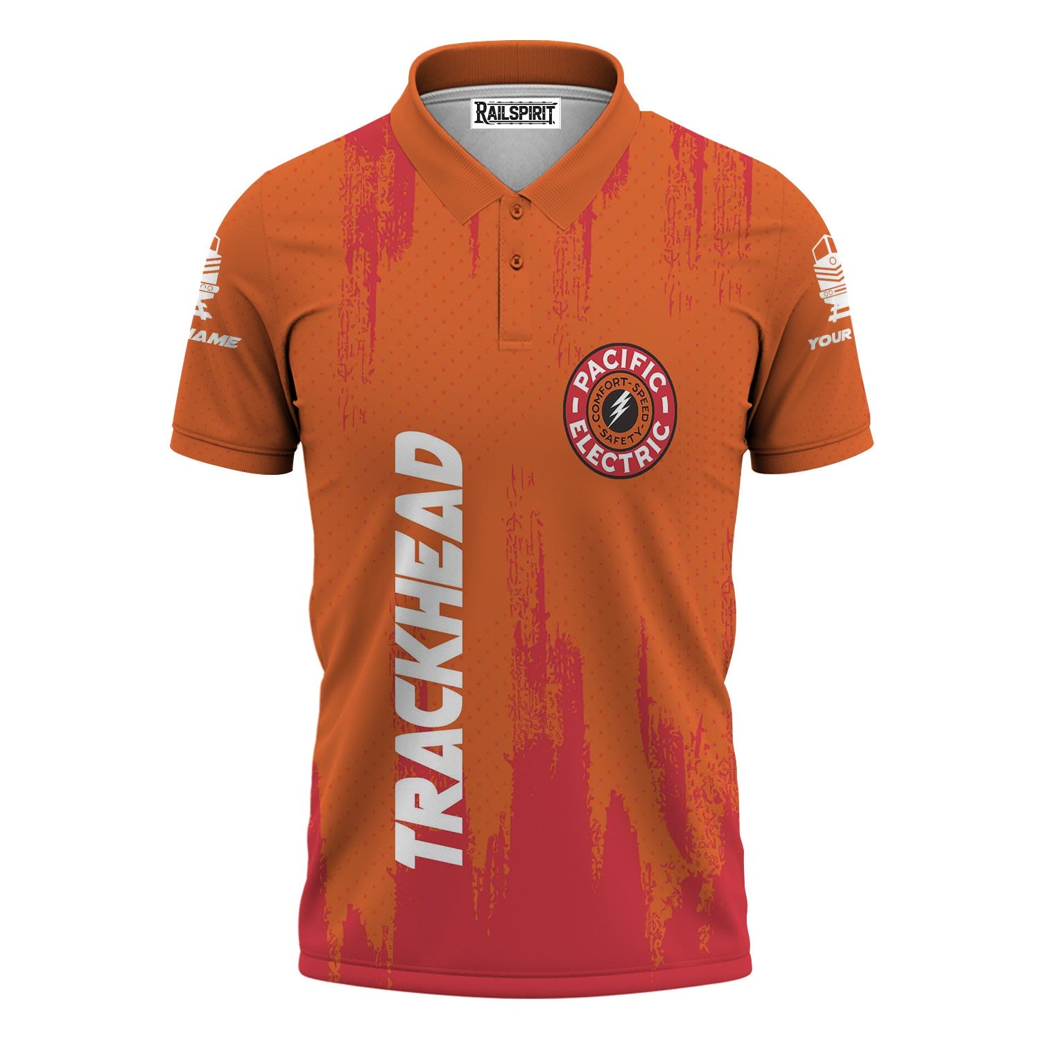 Railspirit Personalized Pacific Electric Railroad Polo Shirt Paint Impact Design Train Shirt for Trackhead