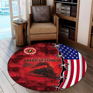 Railspirit Pacific Electric Railroad Round Mat Retro American Express Train With USA Flag Round Mat