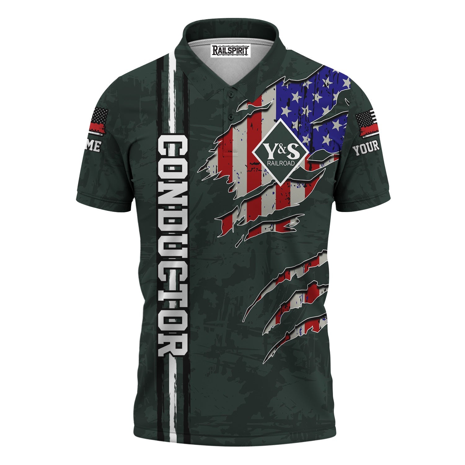 Railspirit Personalized Youngstown & Southern Railroad Polo Shirt USA Flag Claw Art with Custom Job Train Shirt