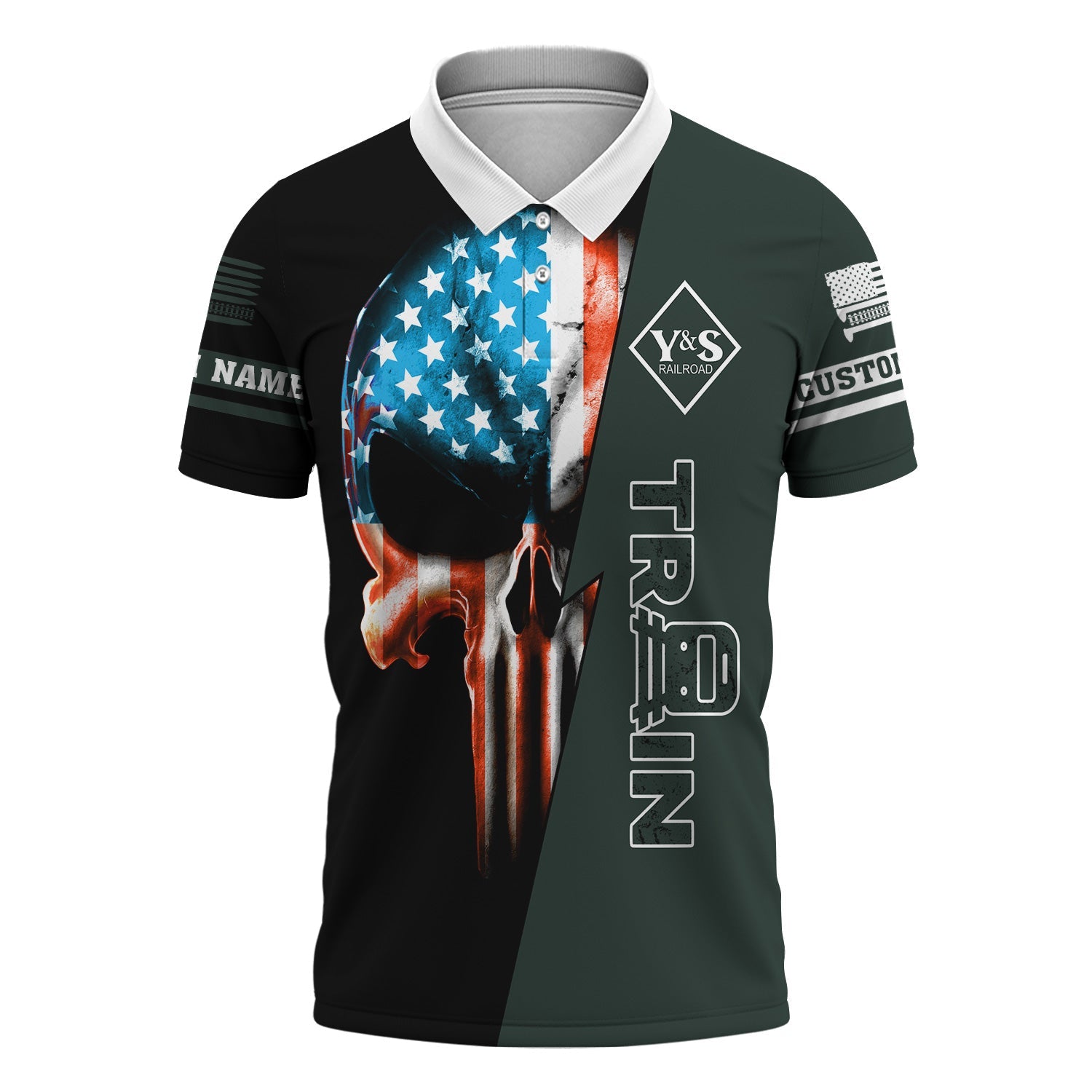Railspirit Personalized Youngstown & Southern Railroad Polo Shirt Train Skull American Flag Shirt All Over Print