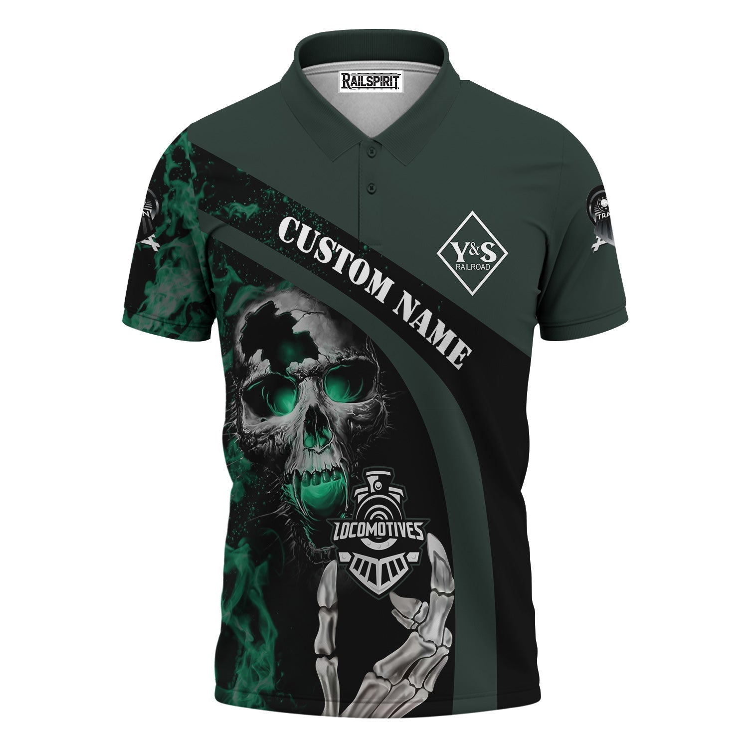 Railspirit Personalized Youngstown & Southern Railroad Polo Shirt Flame Skull Design Train Shirt for Locomotive Fans