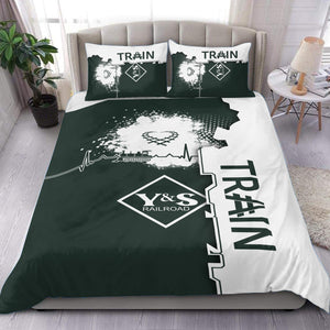 Railspirit Youngstown & Southern Railroad Bedding Set Engine Heartbeat and Track Love Style Bedding Set Gift Idea For Train Lovers