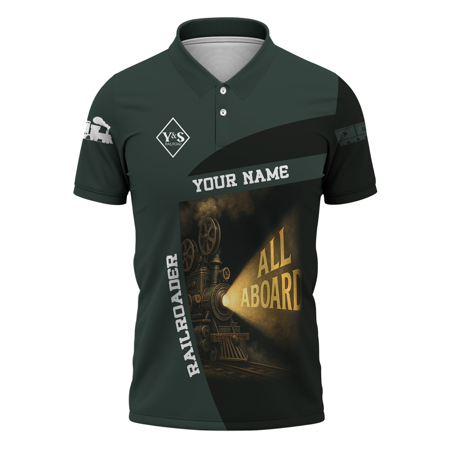 Railspirit Personalized Youngstown & Southern Railroad Polo Shirt All Aboard Steam Train Movie Projector Style Shirt