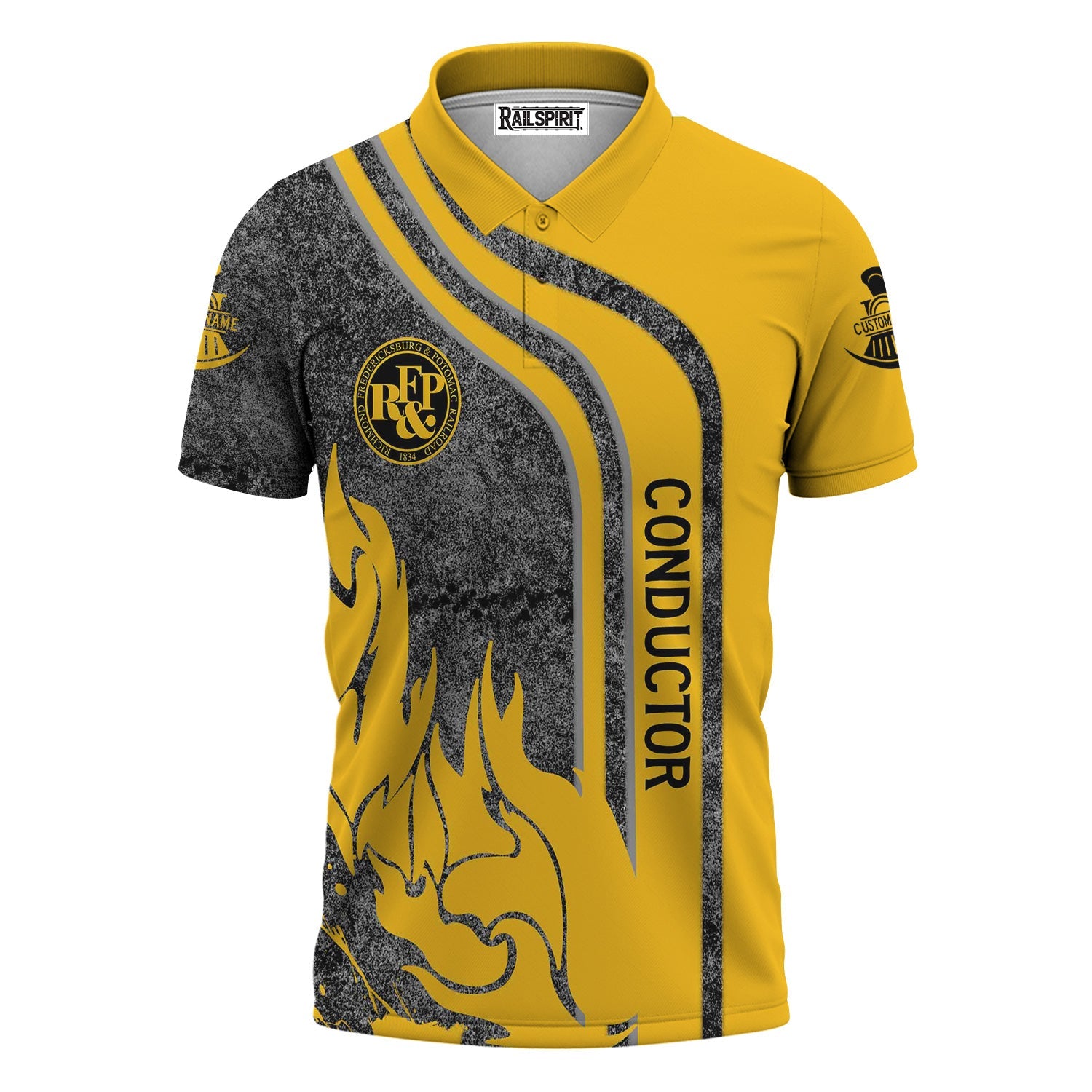 Railspirit Personalized Richmond, Fredericksburg And Potomac Railroad Polo Shirt Flame Design with Custom Job Position Train Shirt