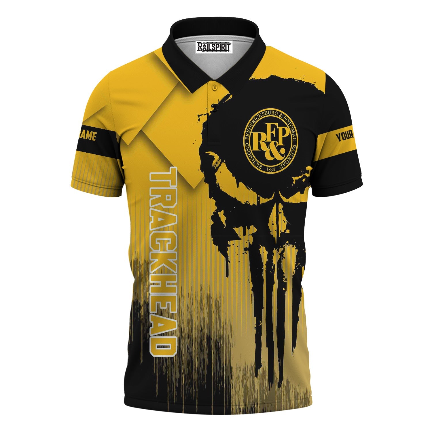 Railspirit Personalized Richmond, Fredericksburg And Potomac Railroad Polo Shirt Skull Design with Custom Job Train Shirt for Trackhead Crew