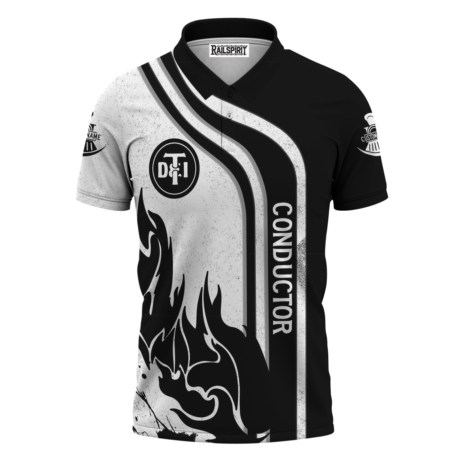 Railspirit Personalized Detroit Toledo And Ironton Railroad Polo Shirt Flame Design with Custom Job Position Train Shirt