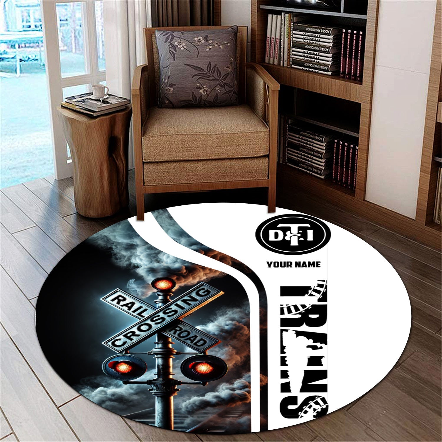 Railspirit Personalized Detroit Toledo And Ironton Railroad Round Mat Railroad Crossing Sign Mat All Over Print