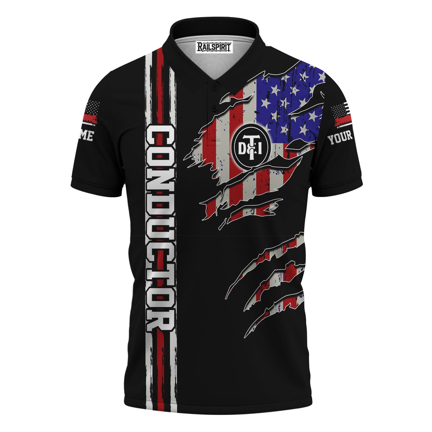 Railspirit Personalized Detroit Toledo And Ironton Railroad Polo Shirt USA Flag Claw Art with Custom Job Train Shirt