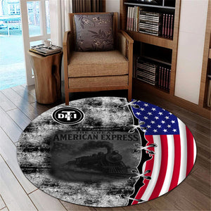 Railspirit Detroit Toledo And Ironton Railroad Round Mat Retro American Express Train With USA Flag Round Mat