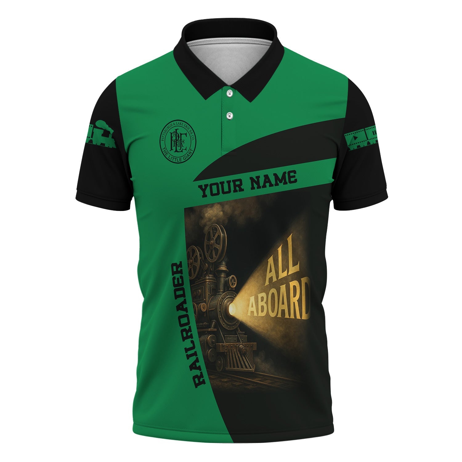 Railspirit Personalized Pittsburgh And Lake Erie Railroad Polo Shirt All Aboard Steam Train Movie Projector Style Shirt