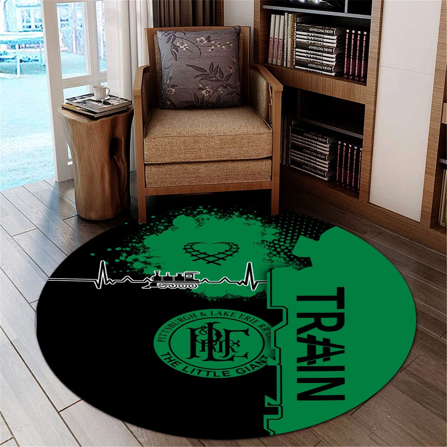Railspirit Pittsburgh And Lake Erie Railroad Round Mat Engine Heartbeat and Track Love Style Mat Gift Idea For Train Lovers