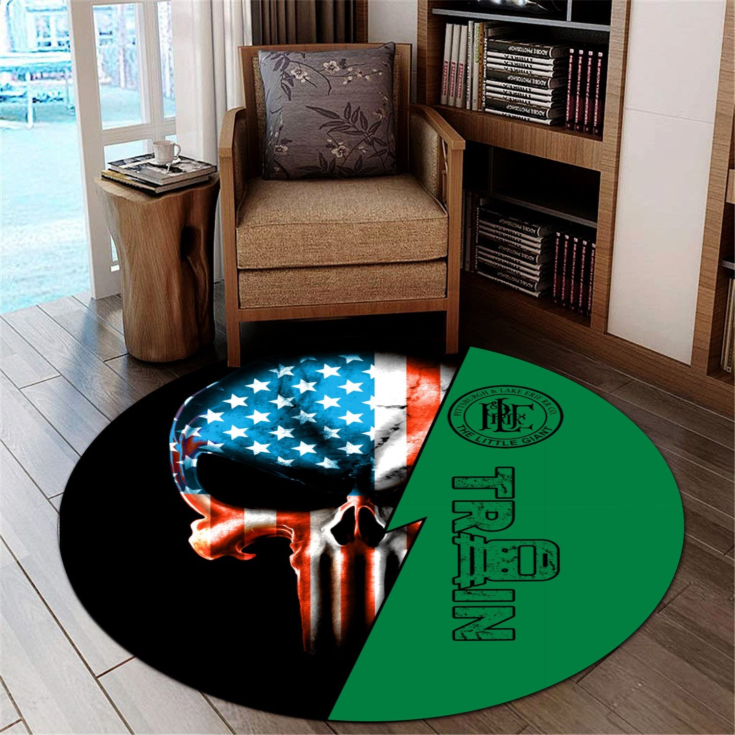 Railspirit Pittsburgh And Lake Erie Railroad Round Mat Train Skull American Flag Style Rug All Over Print
