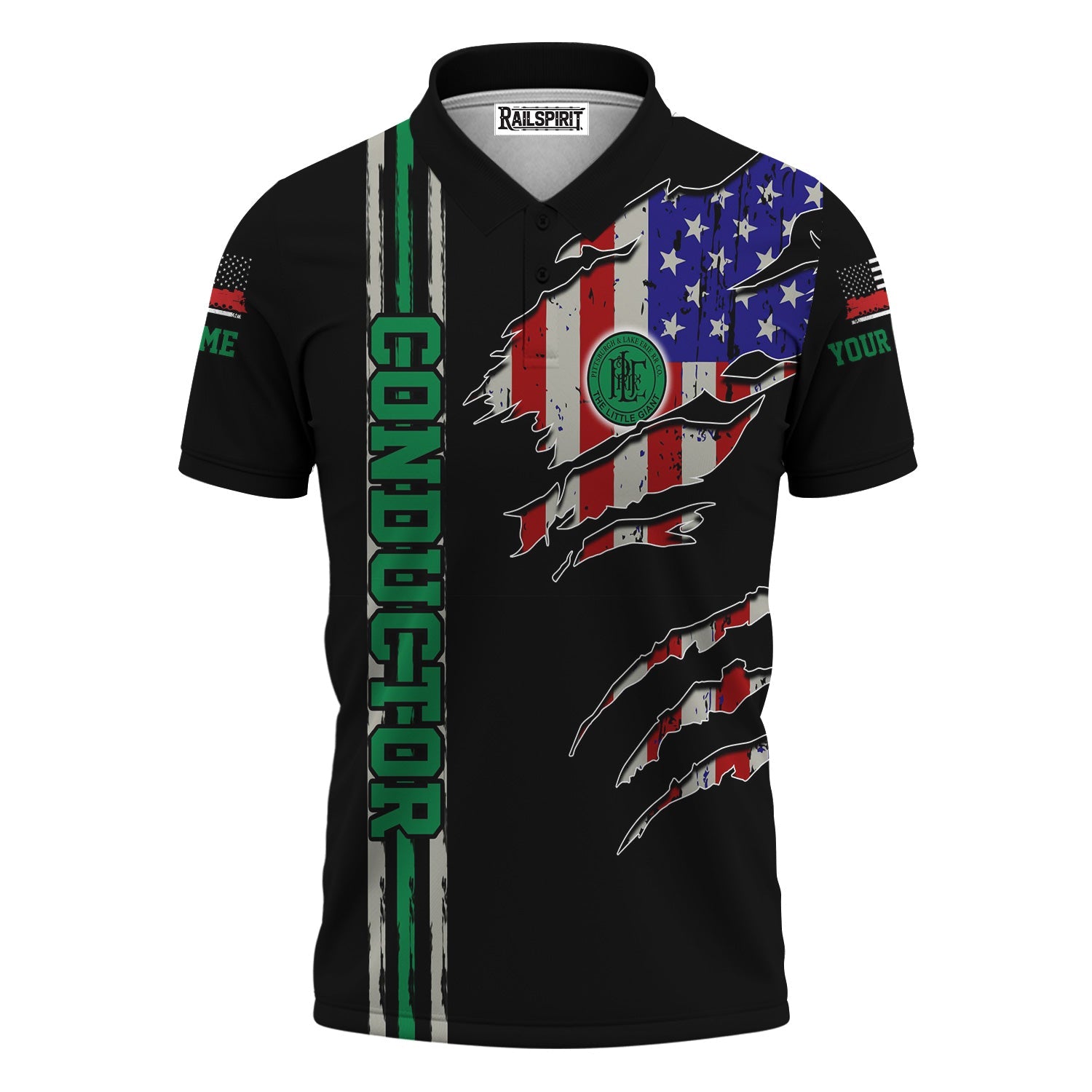 Railspirit Personalized Pittsburgh And Lake Erie Railroad Polo Shirt USA Flag Claw Art with Custom Job Train Shirt