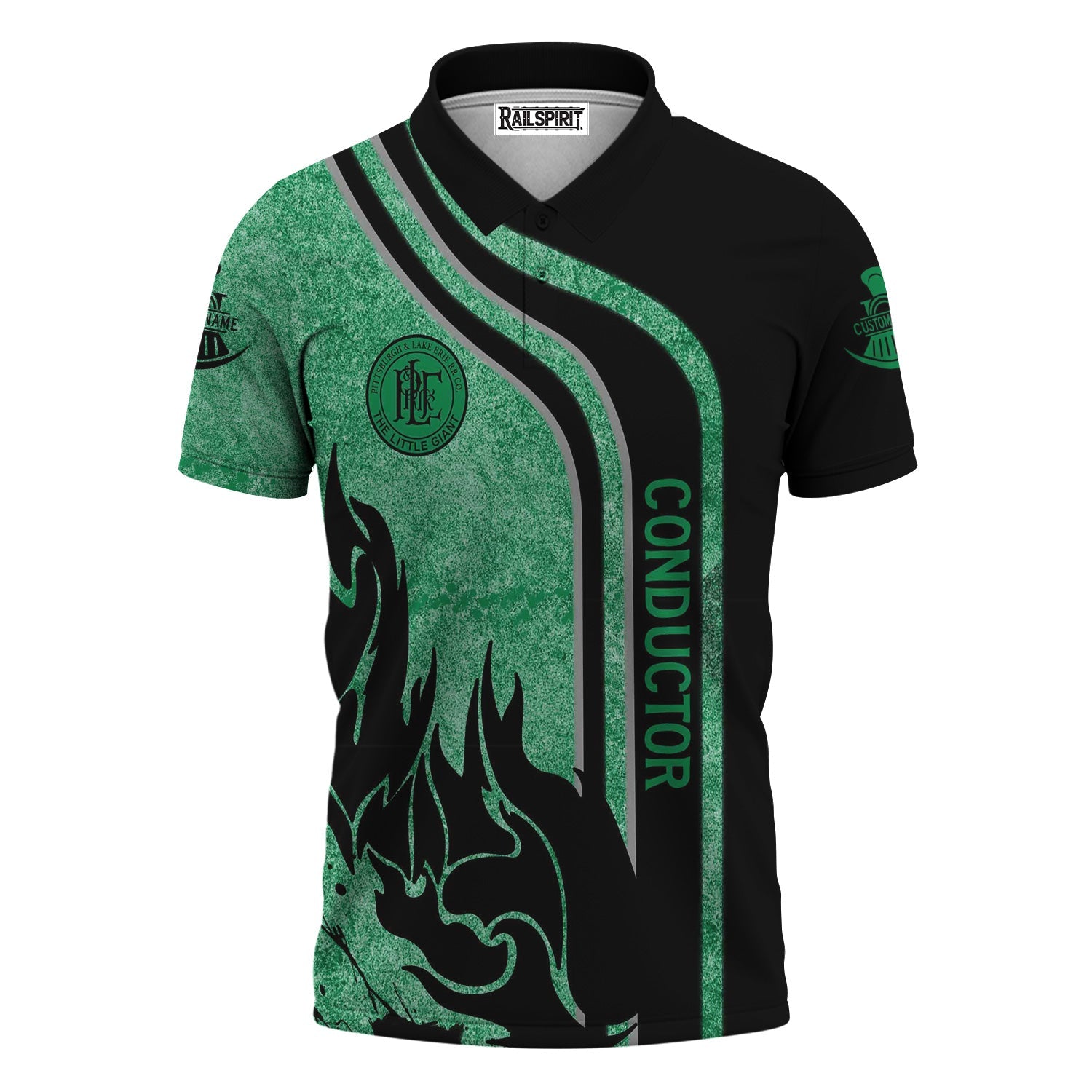 Railspirit Personalized Pittsburgh And Lake Erie Railroad Polo Shirt Flame Design with Custom Job Position Train Shirt