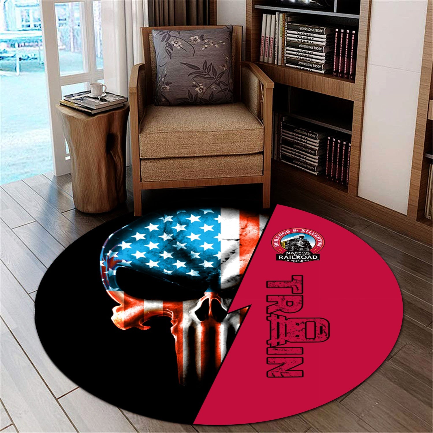 Railspirit Durango And Silverton Narrow Gauge Railroad Round Mat Train Skull American Flag Style Rug All Over Print