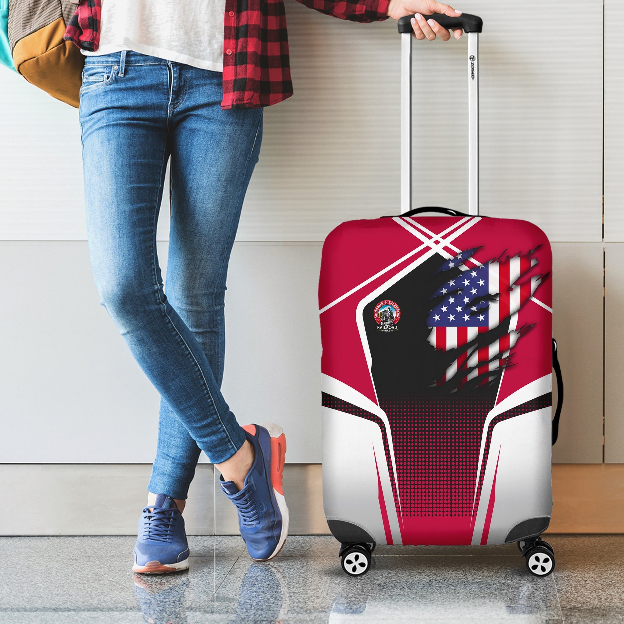 Railspirit Personalized Durango And Silverton Narrow Gauge Railroad Luggage Cover American Eagle Vintage Train Luggage Protection