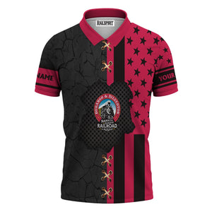 Railspirit Personalized Durango And Silverton Narrow Gauge Railroad Polo Shirt American Flag with Crack Effect Train Shirt