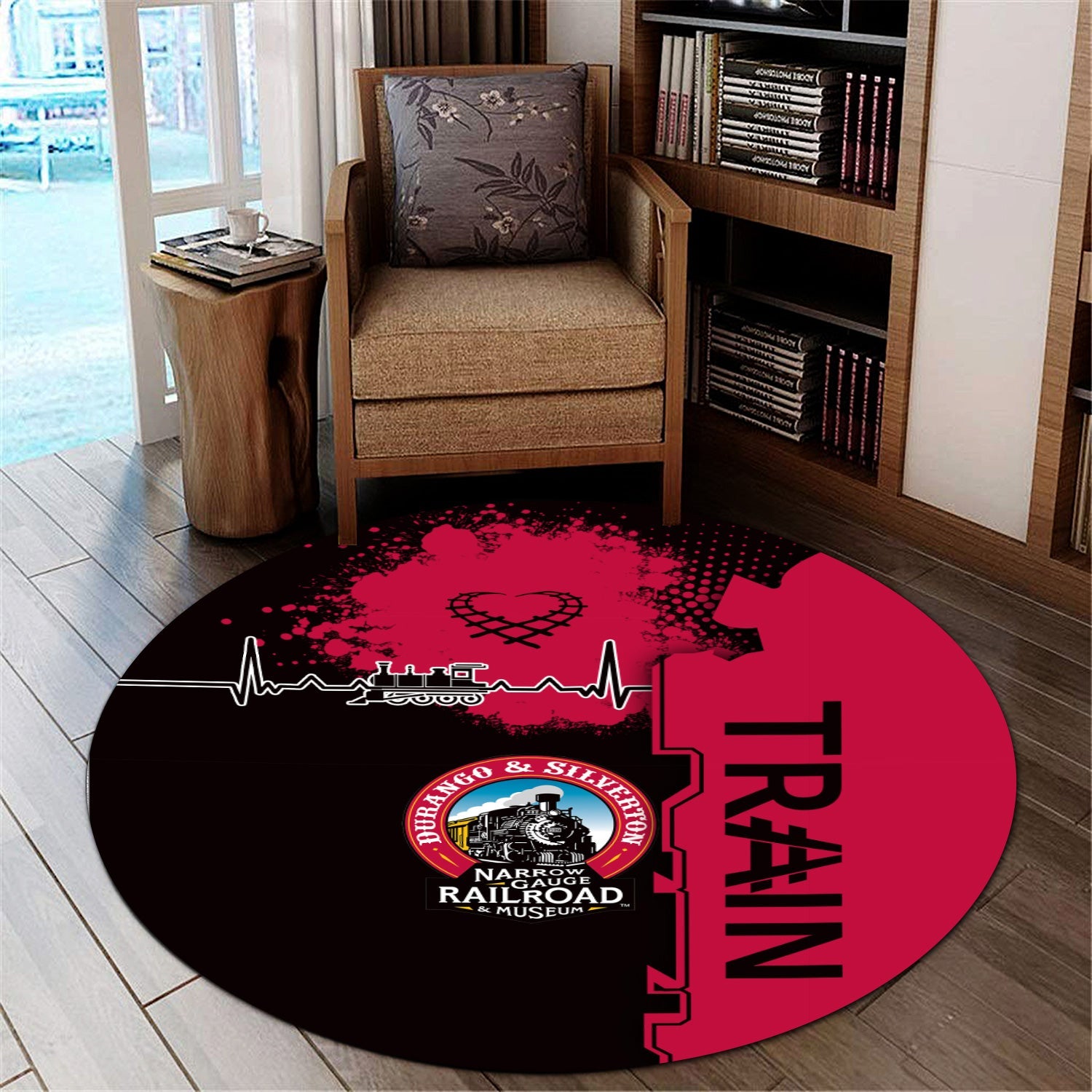 Railspirit Durango And Silverton Narrow Gauge Railroad Round Mat Engine Heartbeat and Track Love Style Mat Gift Idea For Train Lovers