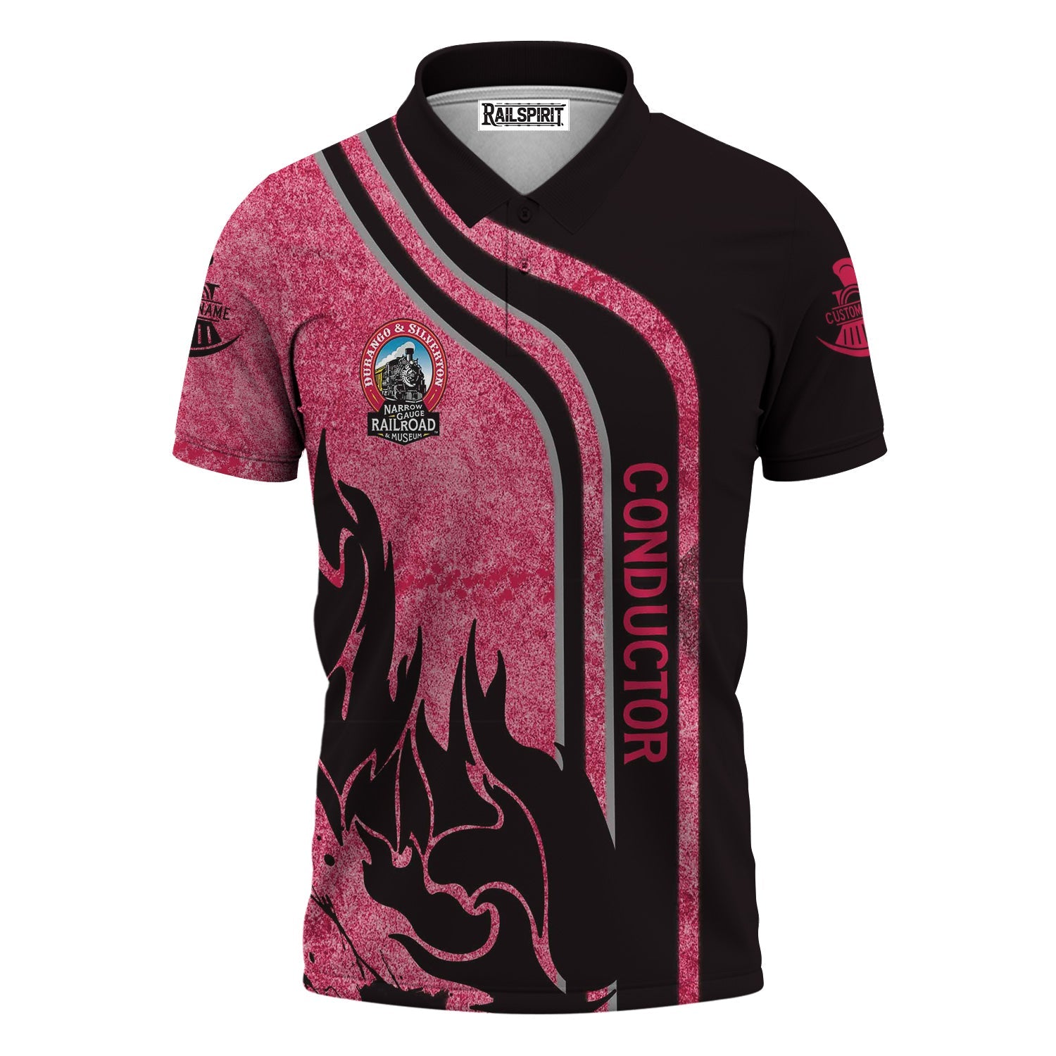 Railspirit Personalized Durango And Silverton Narrow Gauge Railroad Polo Shirt Flame Design with Custom Job Position Train Shirt