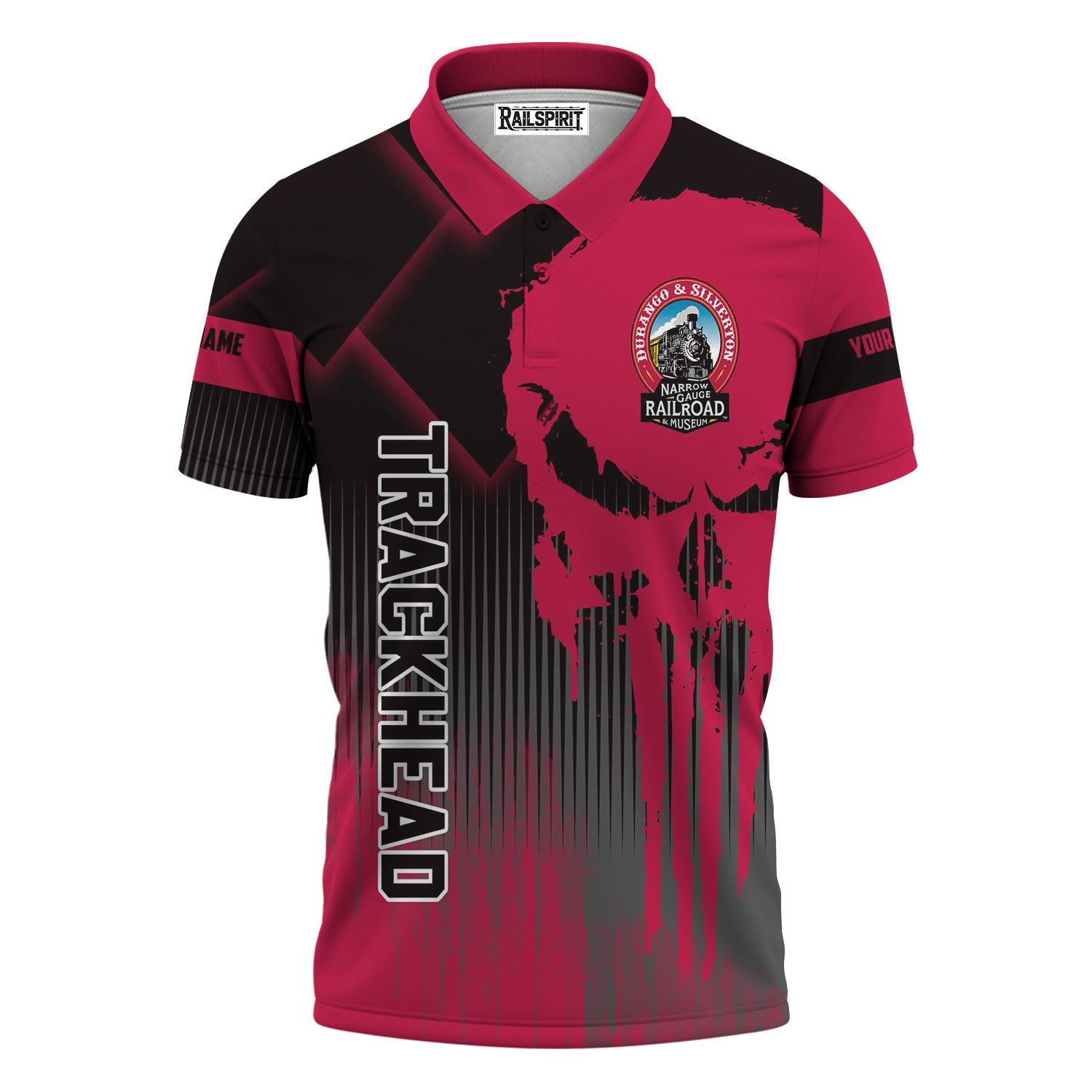 Railspirit Personalized Durango And Silverton Narrow Gauge Railroad Polo Shirt Skull Design with Custom Job Train Shirt for Trackhead Crew