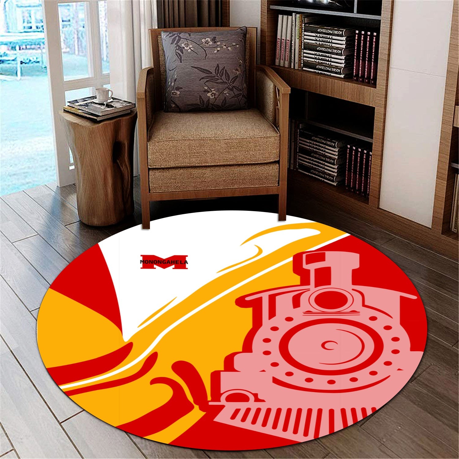 Railspirit Monongahela Railroad Round Mat Flame-Inspired Style Mat Gift Idea For Train Lovers