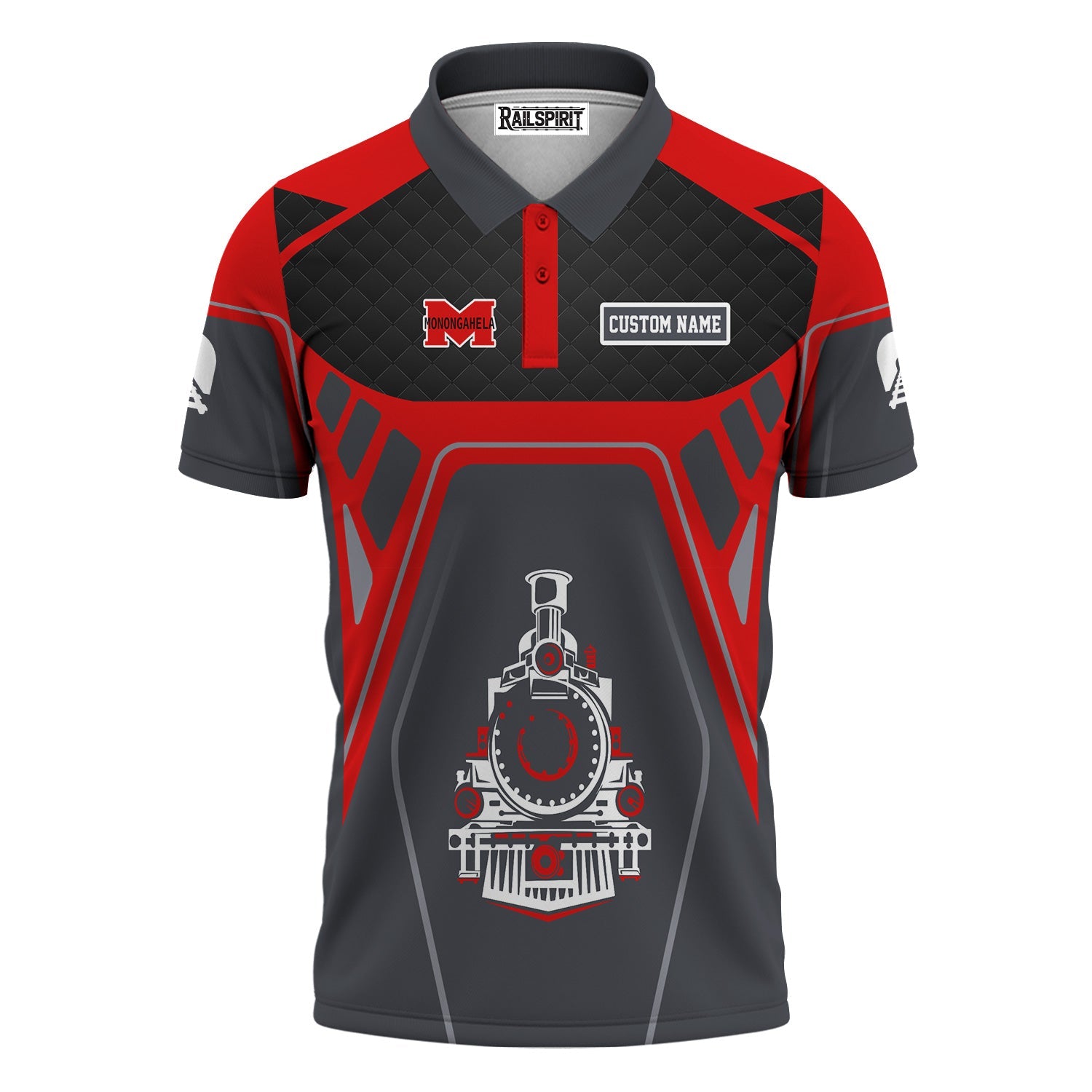 Railspirit Personalized Monongahela Railroad Polo Shirt Steam Locomotive Engine Graphic Train Shirt All Over Print