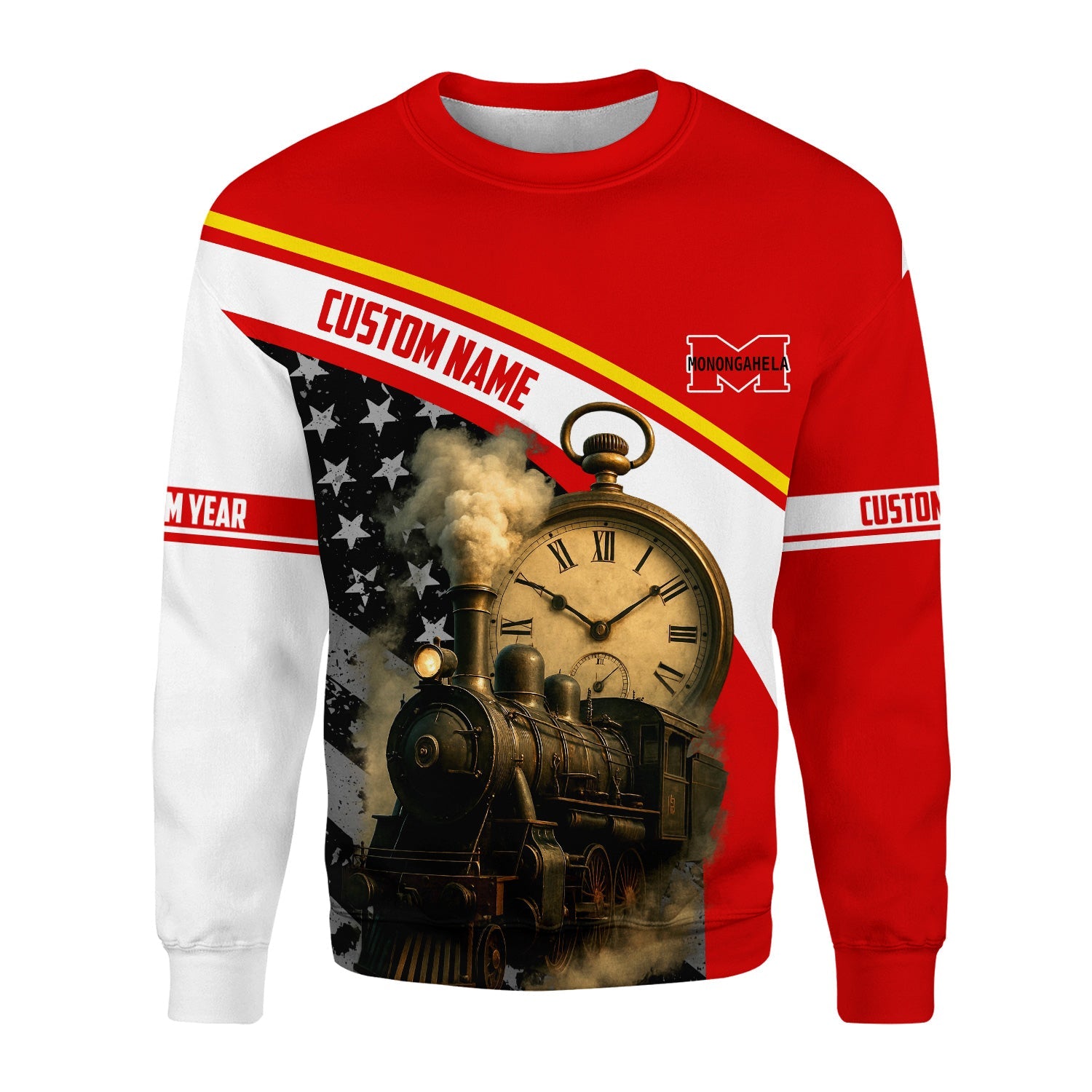 Railspirit Personalized Monongahela Railroad Sweatshirt Classic Steam Engine With Retro Pocket Watch Shirt All Over Print