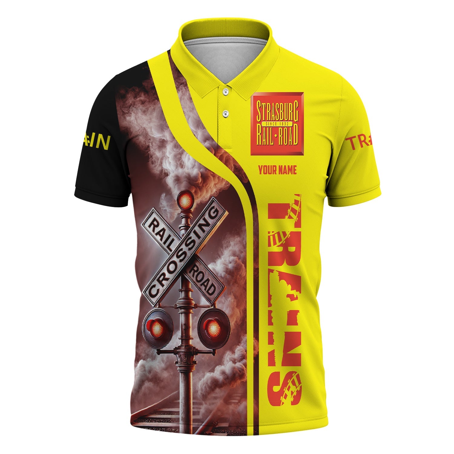 Railspirit Personalized Strasburg Railroad Polo Shirt Crossing Railroad Sign American Locomotive Train Shirt All Over Print