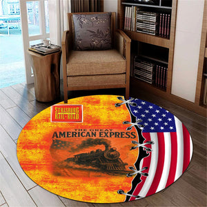 Railspirit Strasburg Railroad Round Mat Retro American Express Train With USA Flag Round Mat