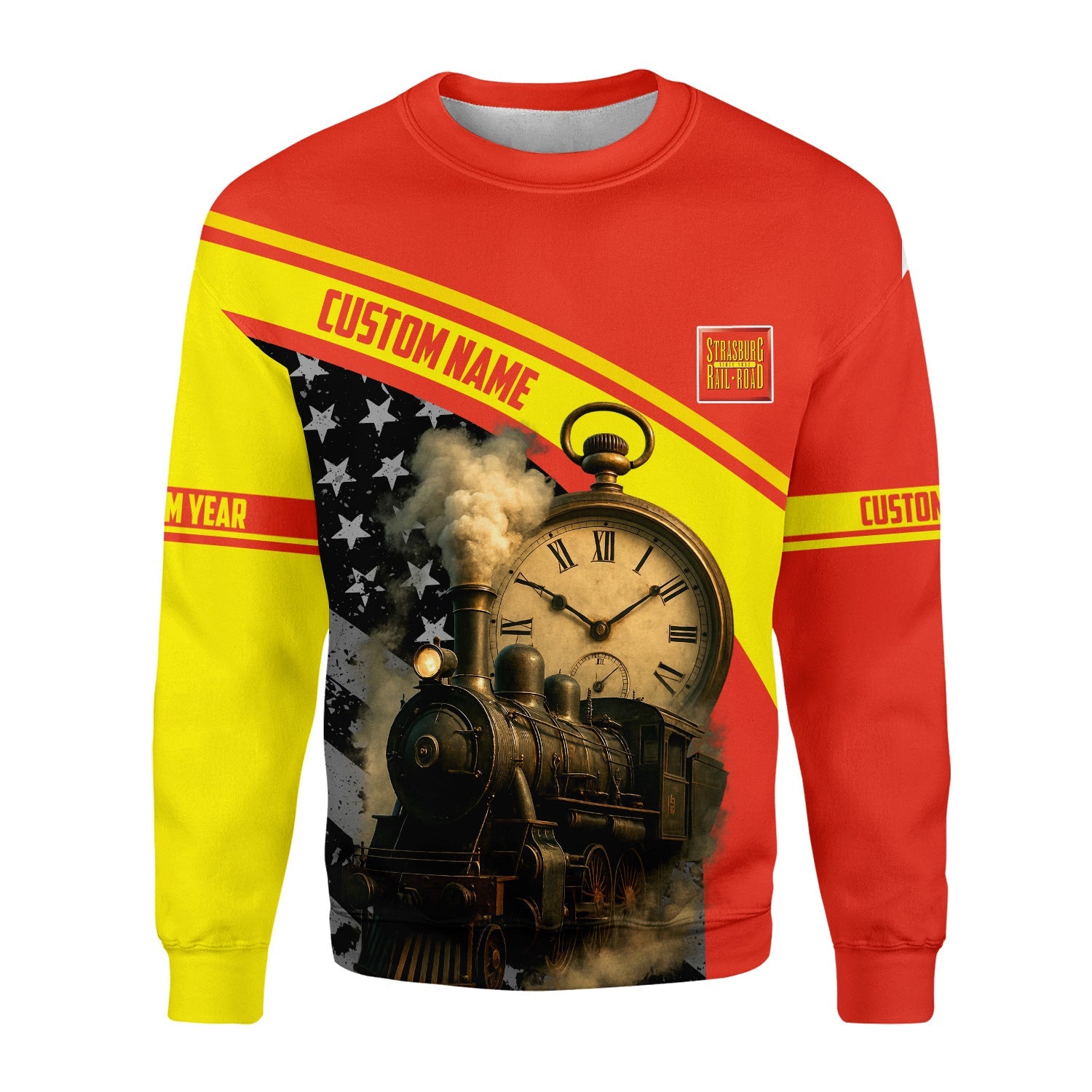 Railspirit Personalized Strasburg Railroad Sweatshirt Classic Steam Engine With Retro Pocket Watch Shirt All Over Print