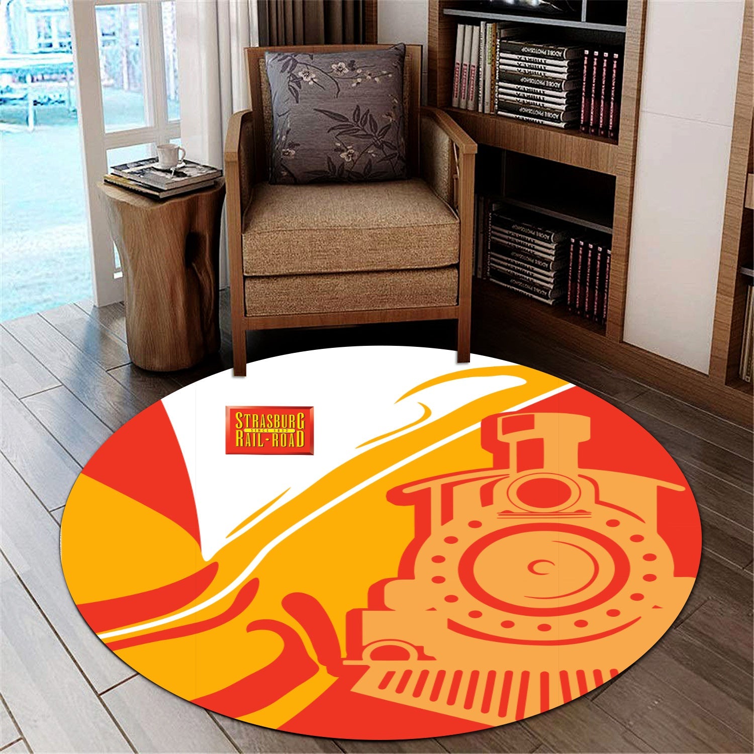 Railspirit Strasburg Railroad Round Mat Flame-Inspired Style Mat Gift Idea For Train Lovers
