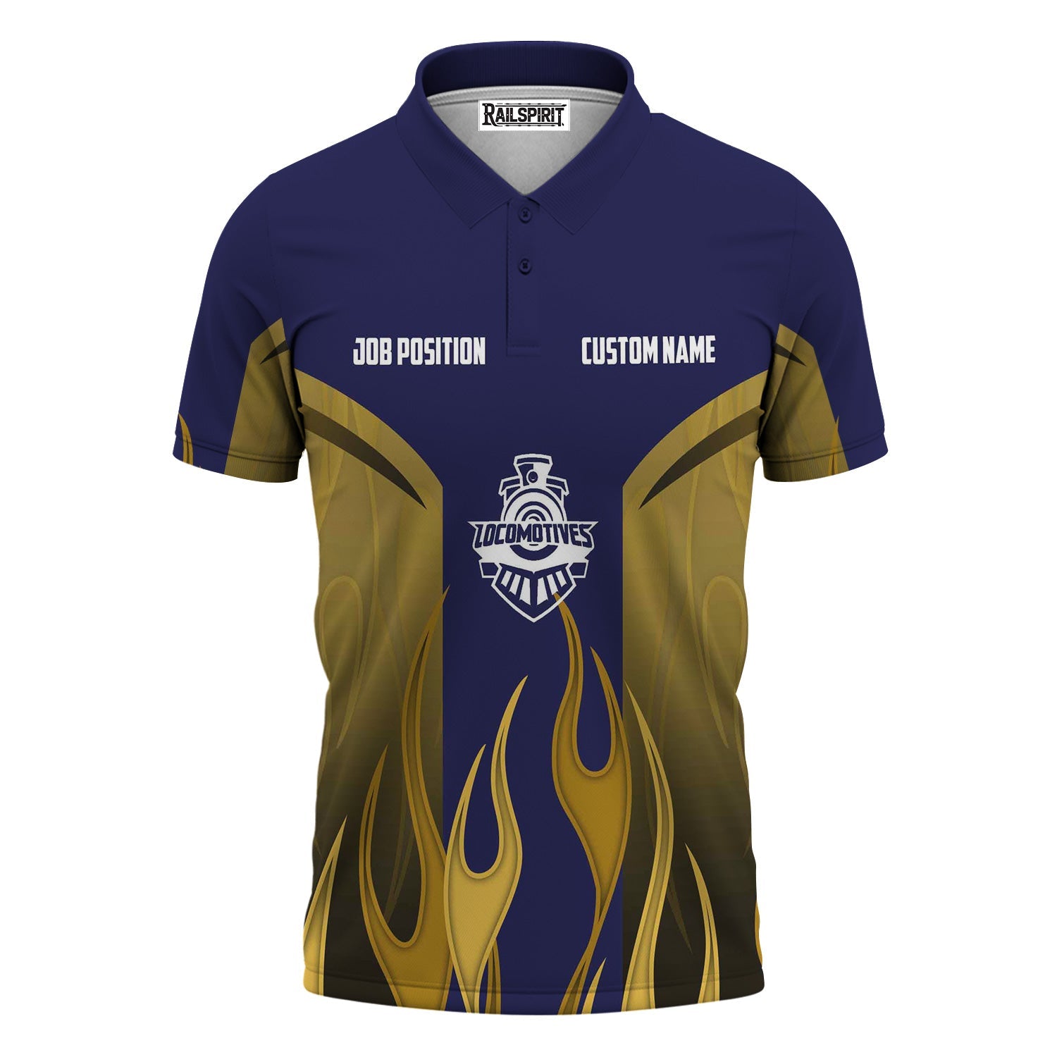Railspirit Custom Name and Job Title CSX Transportation Railroad Polo Shirt Flame Graphic Train Shirt