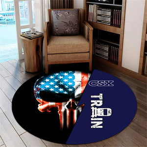 Railspirit CSX Transportation Railroad Round Mat Train Skull American Flag Style Rug All Over Print
