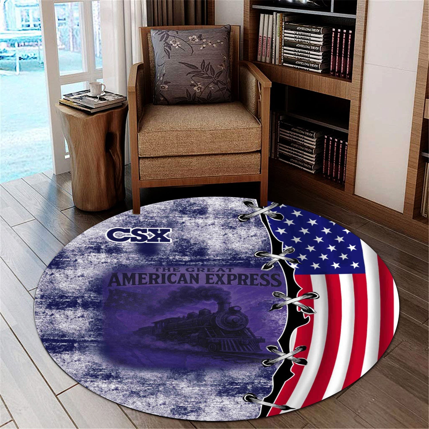 Railspirit CSX Transportation Railroad Round Mat Retro American Express Train With USA Flag Round Mat