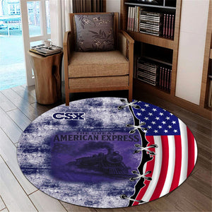 Railspirit CSX Transportation Railroad Round Mat Retro American Express Train With USA Flag Round Mat
