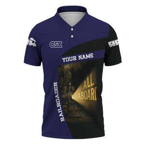 Railspirit Personalized CSX Transportation Railroad Polo Shirt All Aboard Steam Train Movie Projector Style Shirt