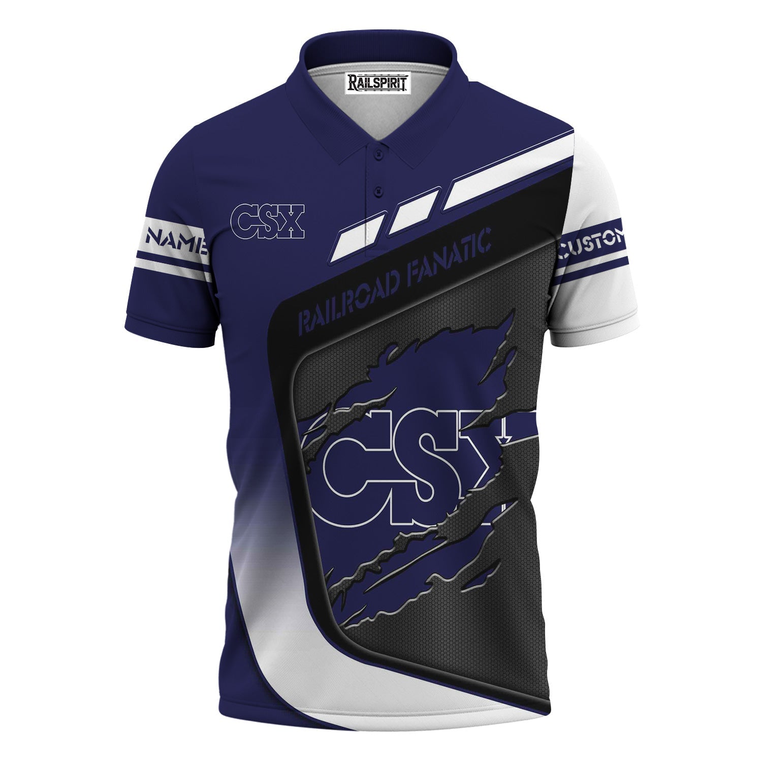Railspirit Personalized CSX Transportation Railroad Polo Shirt Ripped Texture Style Train Shirt For Railroad Fanatic
