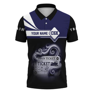 Railspirit Custom Name CSX Transportation Railroad Polo Shirt American Train Ticket Printed Shirt